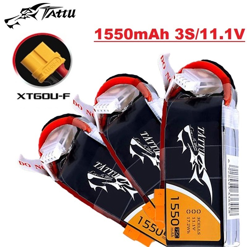 Drone Battery 3S - Tattu-ドローン用バッテリー,rcopterリモートコントロールドローン用,fpvレーシング,xt60プラグ,11.1v,ドローン用バッテリー,1550mah,75c,3s